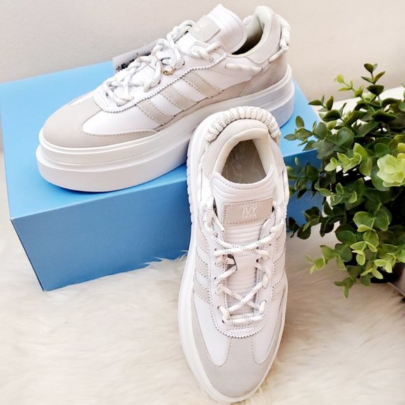 adidas gazelle silver green womens Adidas x IVY PARK Women White/Beige Lace-up Leather Suede Platform 9.5